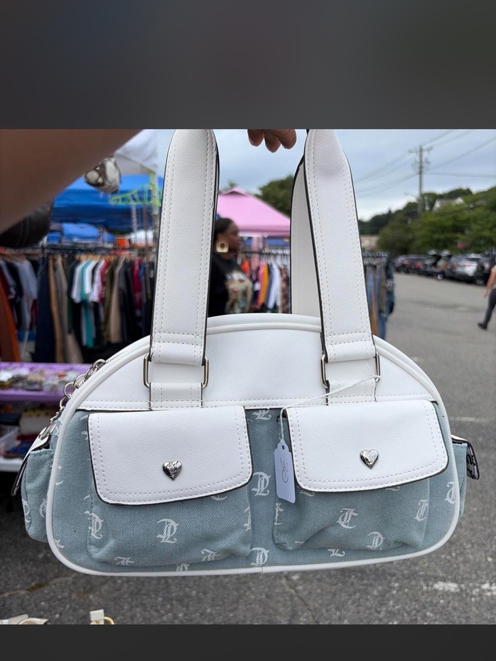 Juicy Couture White & Light Blue Logo Shoulder Bag